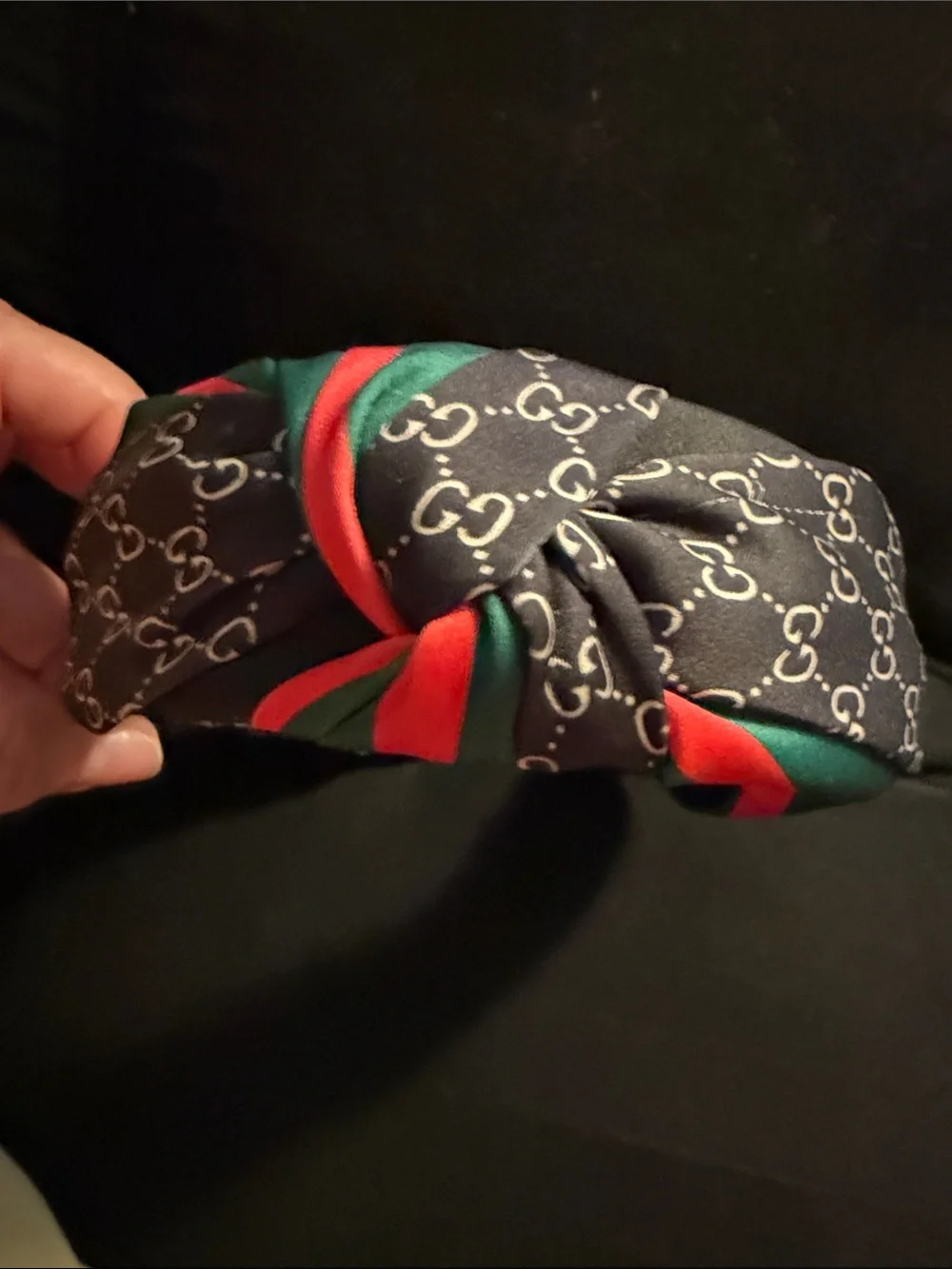 Designer-Inspired Black Headband with Red & Green Stripe